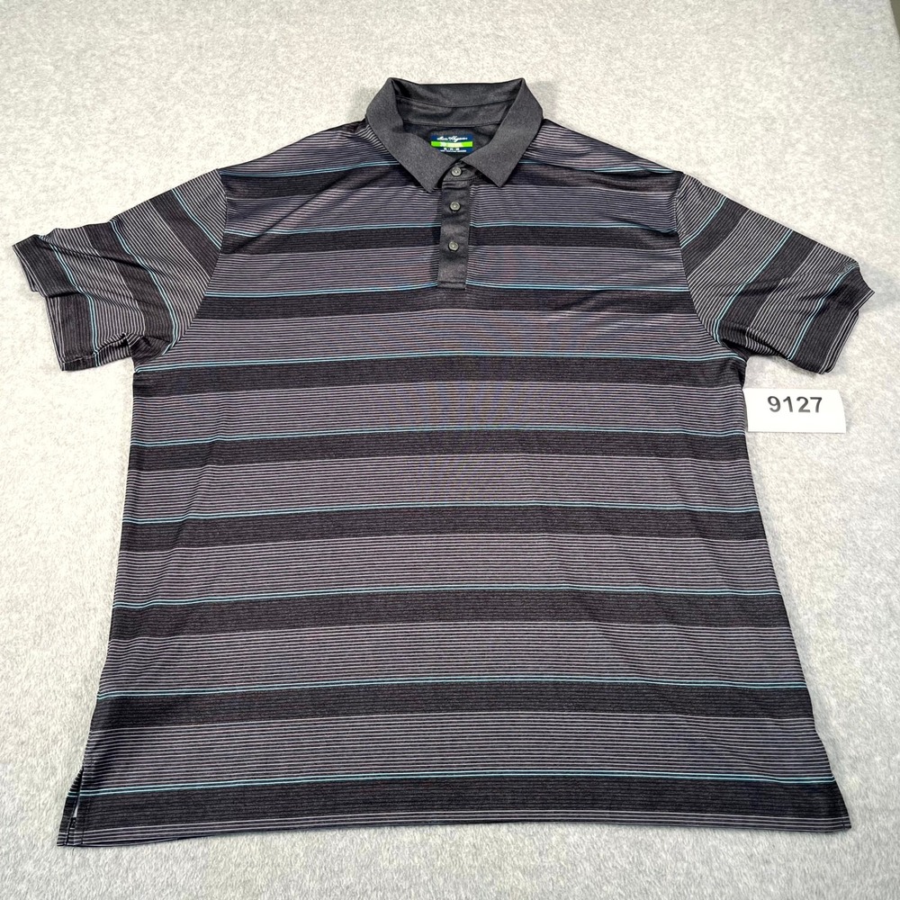 Ben Hogan Performance Polo Shirt Mens 2XL Gray Black Striped Stretch Side Slit